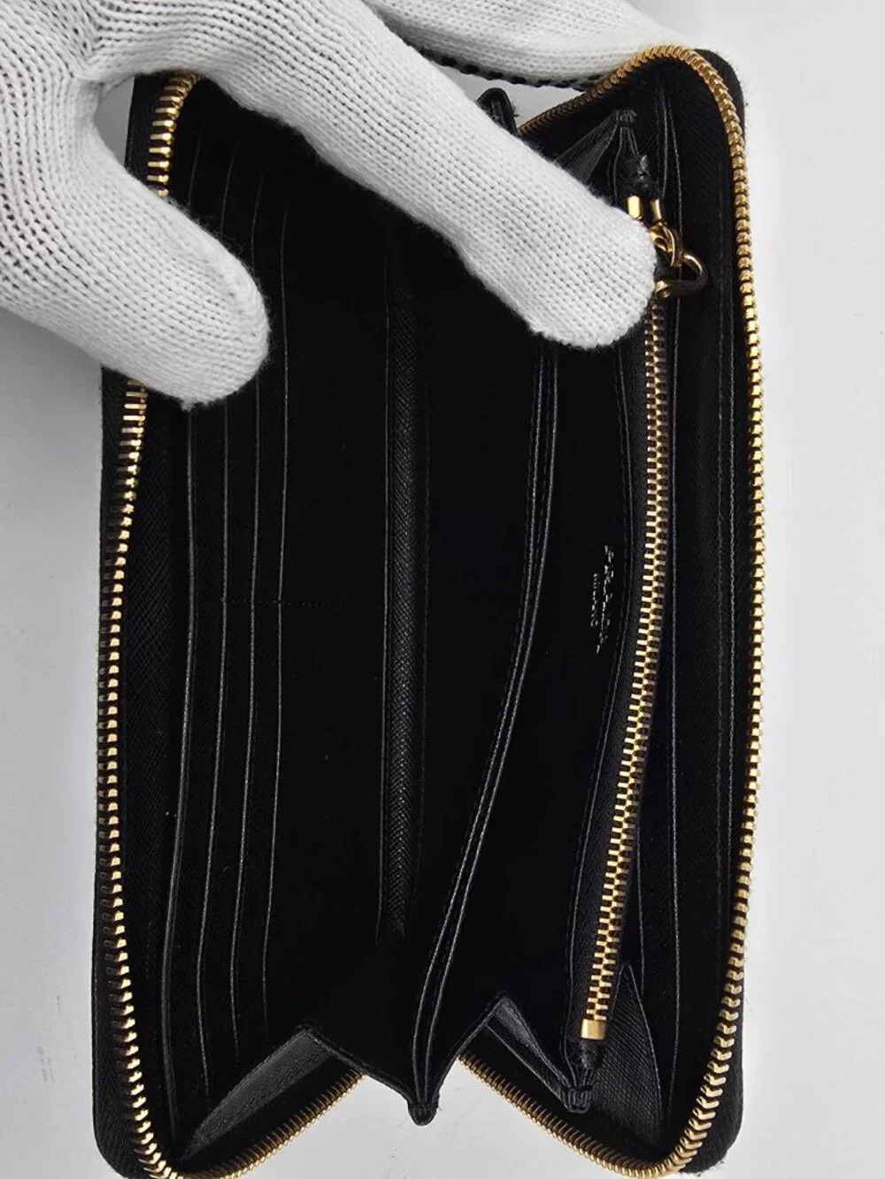 Authentic Prada Black Saffiano Leather Zip-Around Wallet